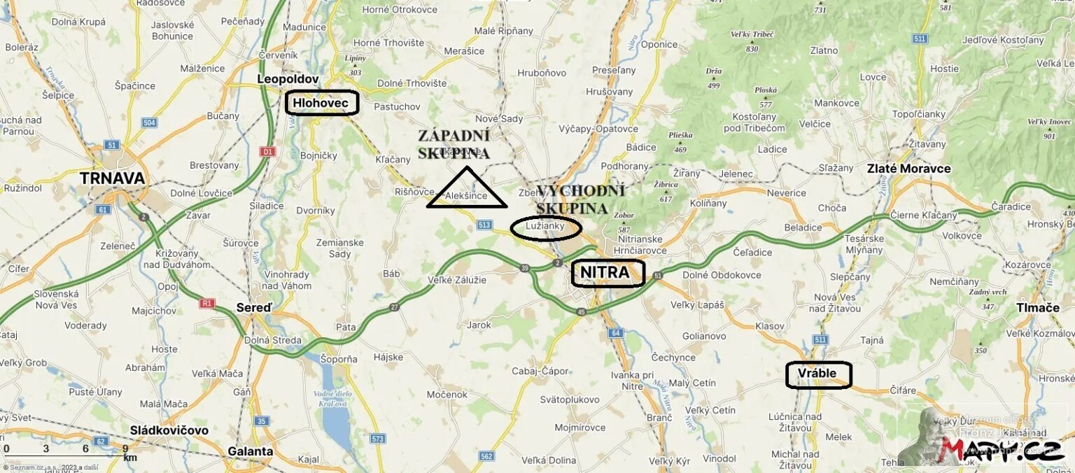 Mapa Nitry CÍSAŘSKÉ MANÉVRY V OKOLÍ NITRY 1887 — Muzeum císaře Franz Josefa I.
